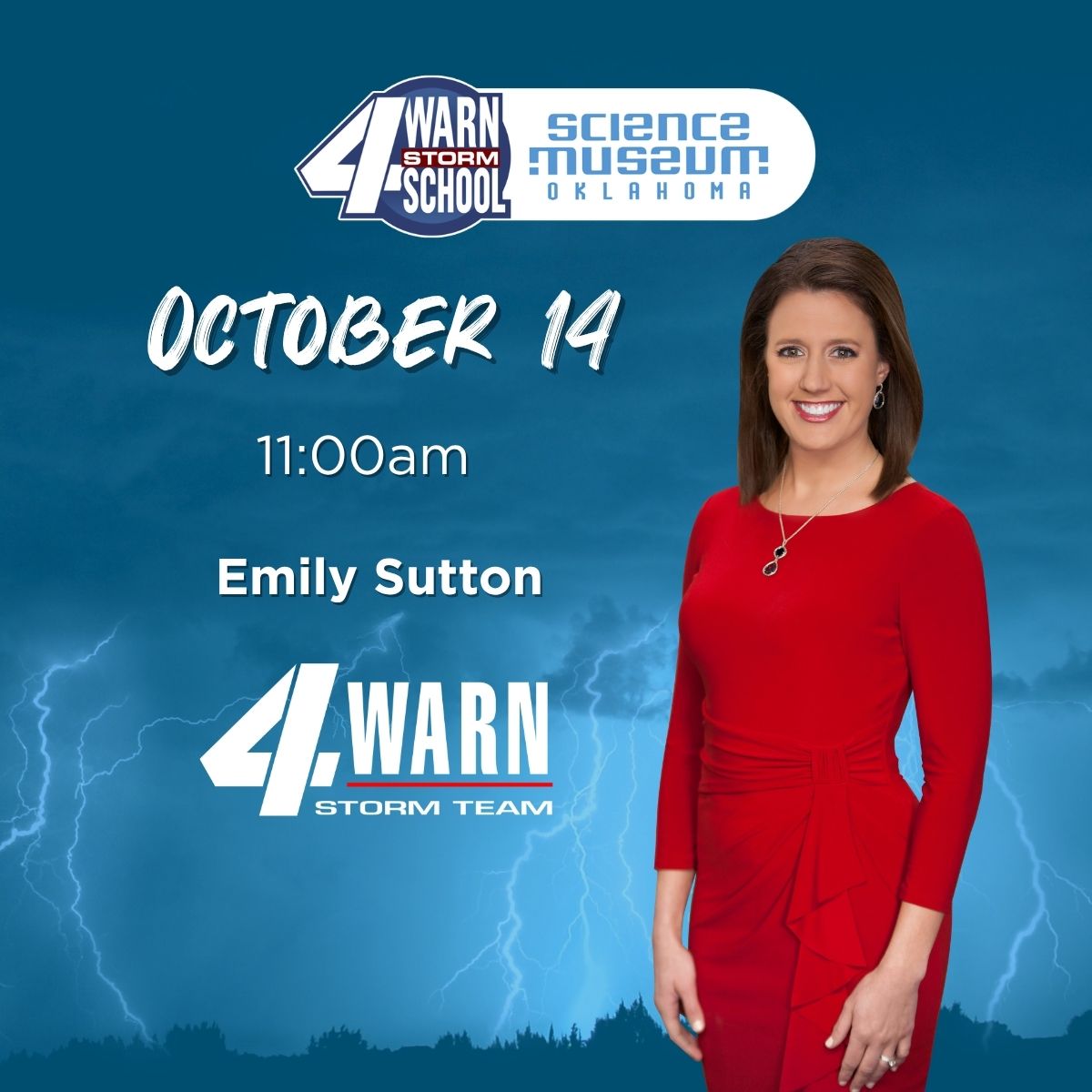 Graphic for 4Warn Storm School with Emily Sutton at Science Museum Oklahoma