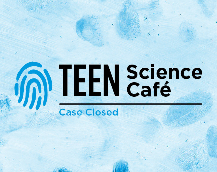 Science Museum OKlahoma logo with Teen Science Cafe logo and fingerprint Case Closed