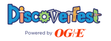 A logo shows discoverfest at science museum oklahoma powered by OG&E