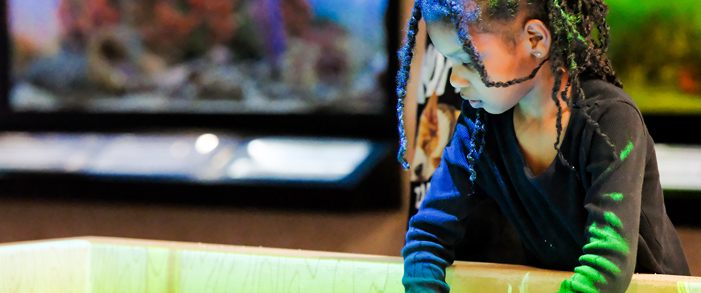 Young girl explores a hands-on science exhibit at Science Museum Oklahoma, engaging in sensory learning through interactive STEM play.