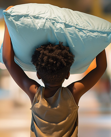 girl with pillow for science overnights at the science museum okc