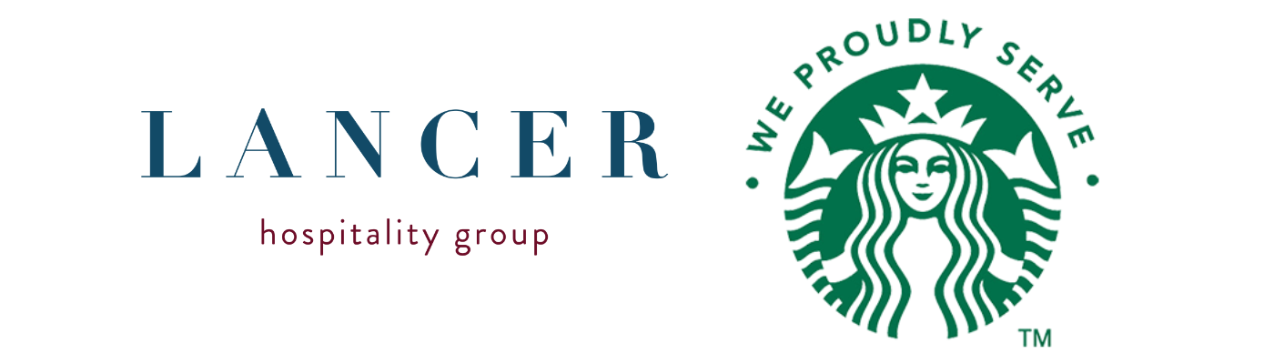 Logos representing Lancer Hospitality and Starbucks Coffee being served at Science Museum Oklahoma. 