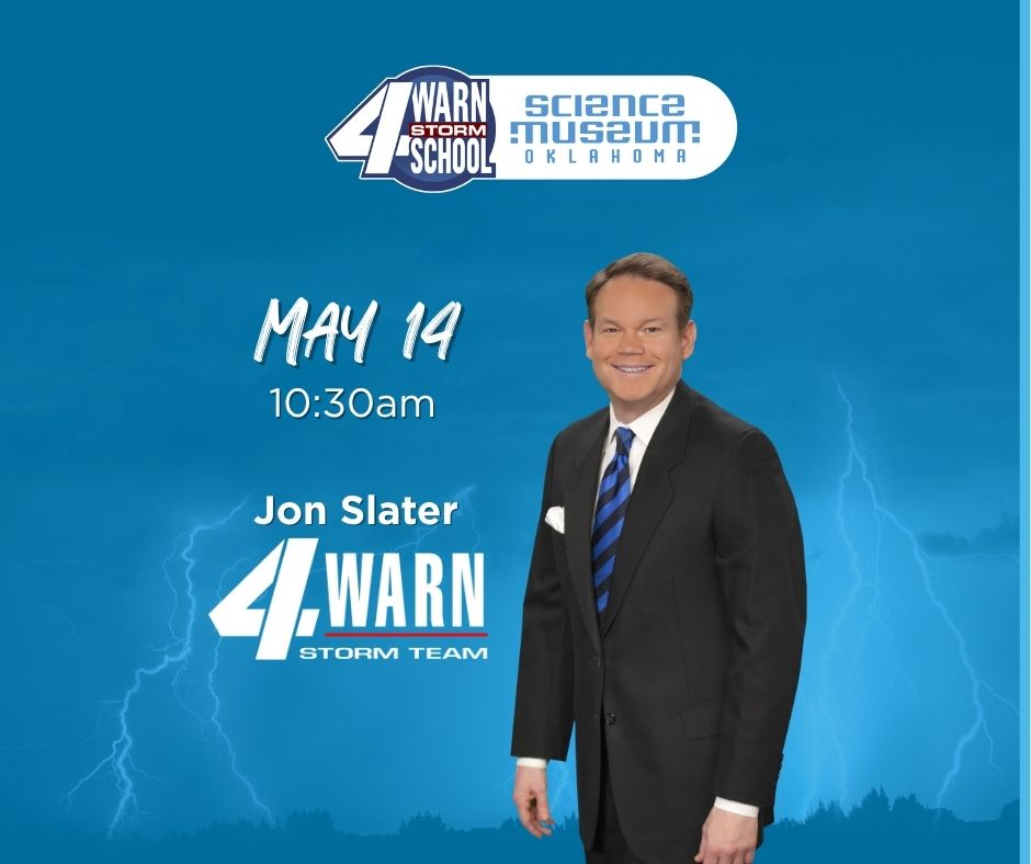 Graphical Advertisement for KFOR 4Warn Storm School featuring Jon Slater