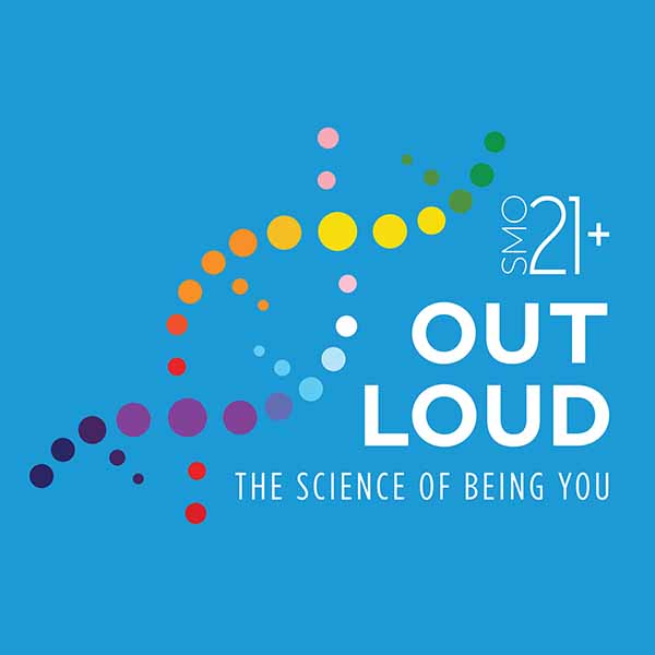 Promotional graphic for SMO21+ Out Loud: The Science of Being You, an adults-only event at Science Museum Oklahoma on June 21 from 7 to 10 p.m., featuring a colorful DNA strand on a bright blue background.