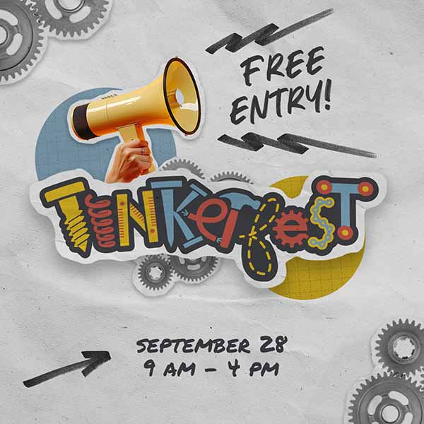 A graphic flyer for an event called Tinkerfest that was put on by Science Museum Oklahoma.