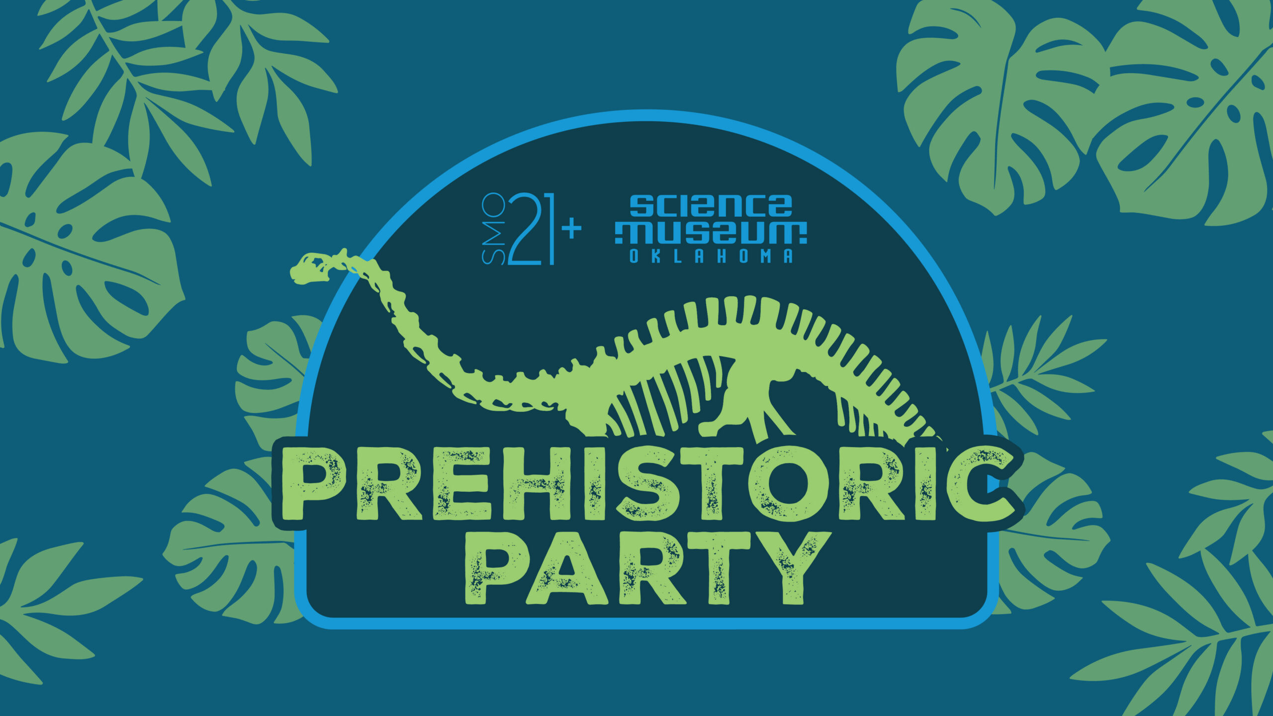 graphic promoting science museum oklahomas smo21 prehistoric party