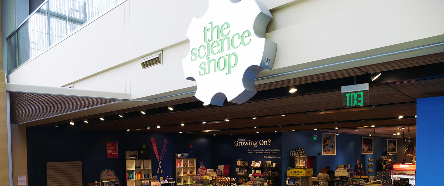 Front entrance of the Science Shop inside Science Museum Oklahoma, featuring educational toys, science kits, books, and unique gifts.