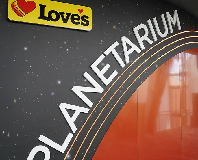 The front fascade of the Love's Planetarium at Science Museum Oklahoma.