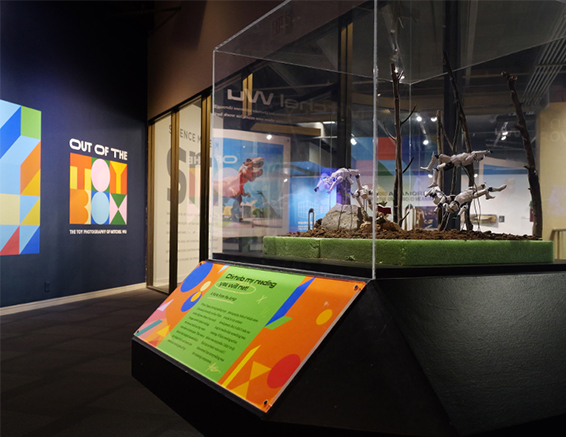 Out of the Toy Box exhibit in smART Space at Science Museum Oklahoma featuring imaginative toy-inspired sculptures and hands-on art experiences.
