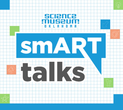 A graphic promotes smart talks with jonty hurwitz at science museum oklahoma.
